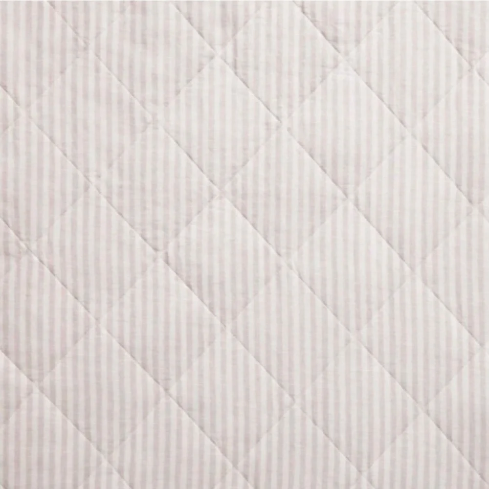 BROOKLINEN || Standard Reversible Linen Quilted Shams Set Pebble Grey Stripe